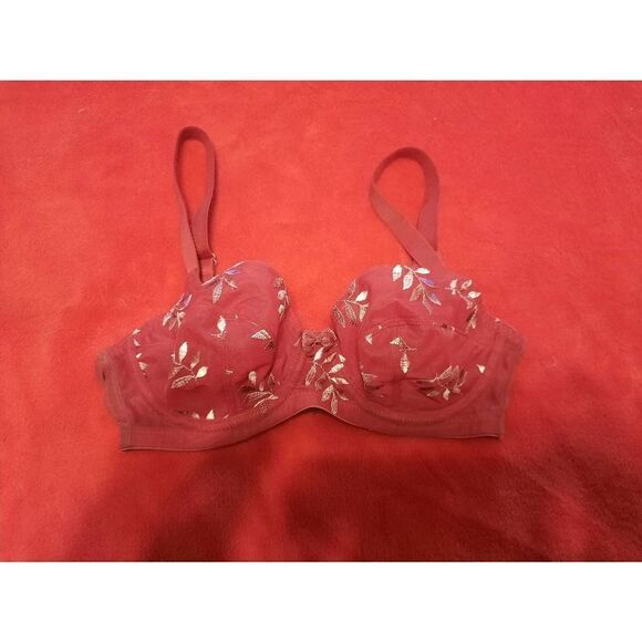 Panache size 28D Red Embroidered Lace Unlined Bra - Picture 1 of 4